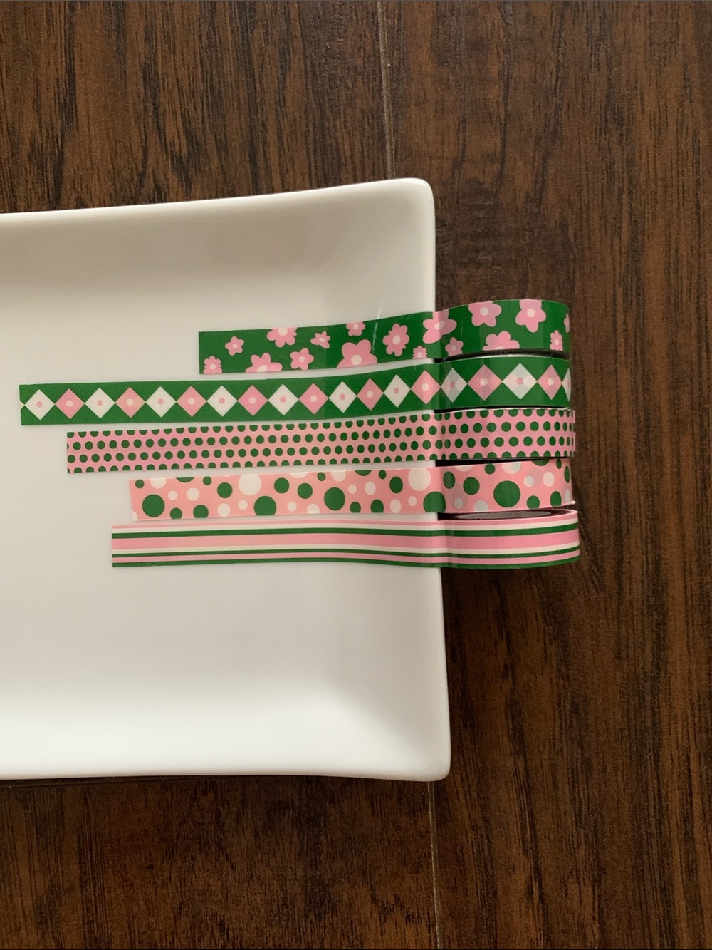 Decorative Pink & Green Patterned PET Washi Tape Set